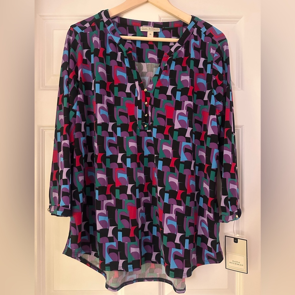 NWT Dana Buchman Geometric Blouse